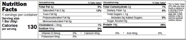 Nutrition label of sarco bar from dhaka protein bars