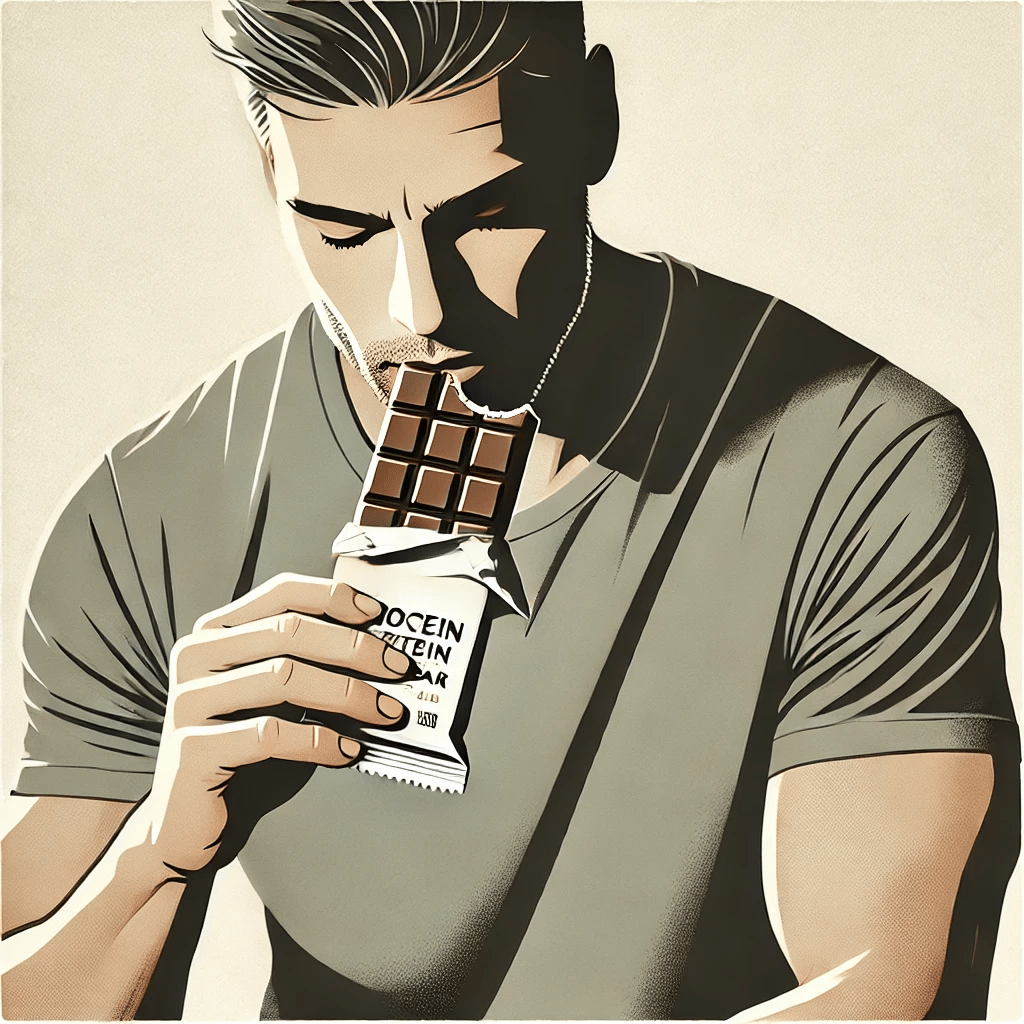 photo (4) Handsome gym guy eating a protein bar