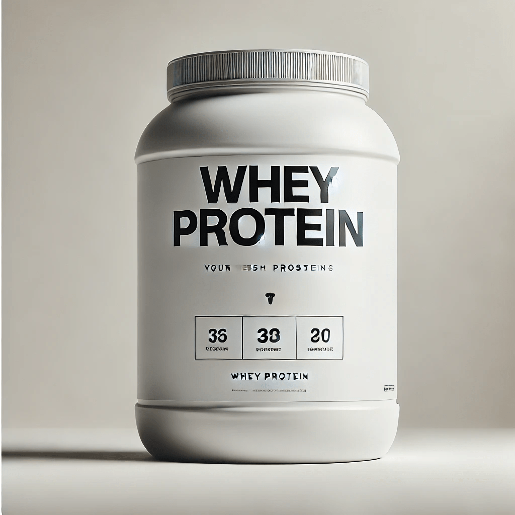 Minimalist image of tub of generic whey protein