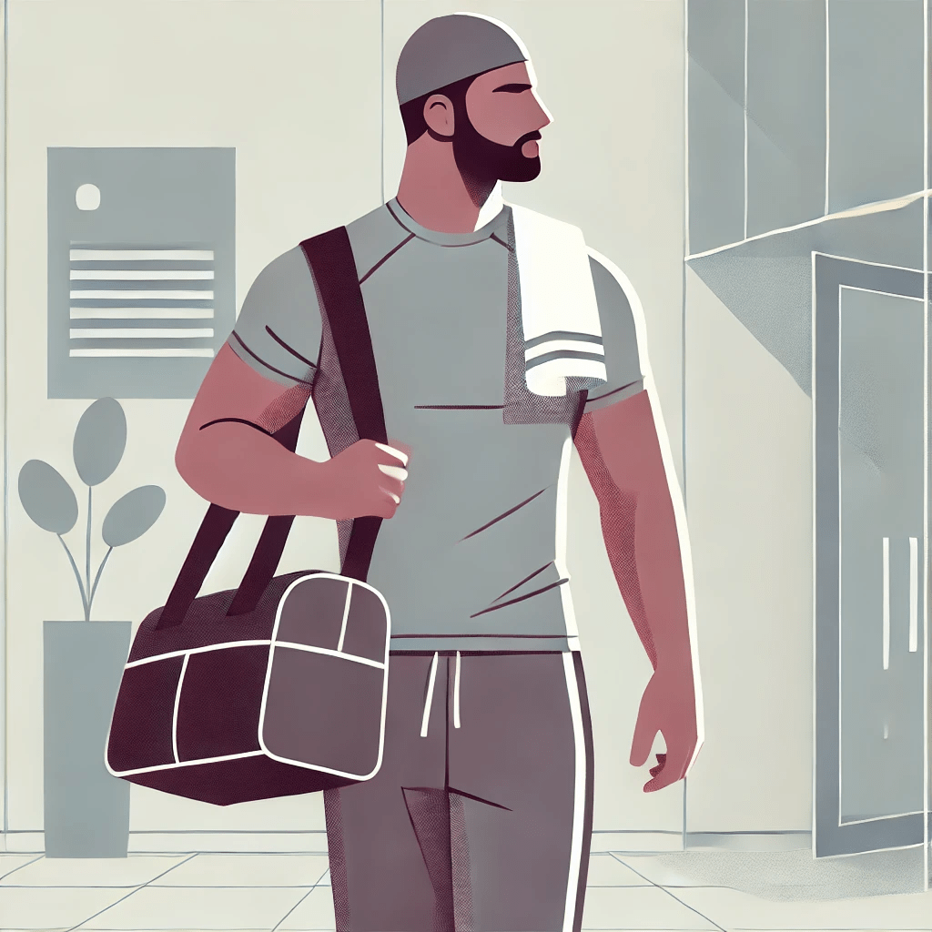 Minimalist image of a muslim man on the way to the gym after the taraweeh prayers