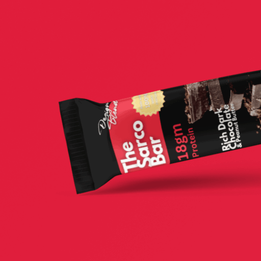 sarco bar wrapper with burgundy background