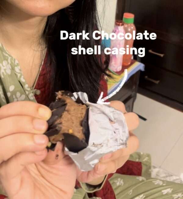Anatomy of the new sarco bar showing dark chocolate shell casing