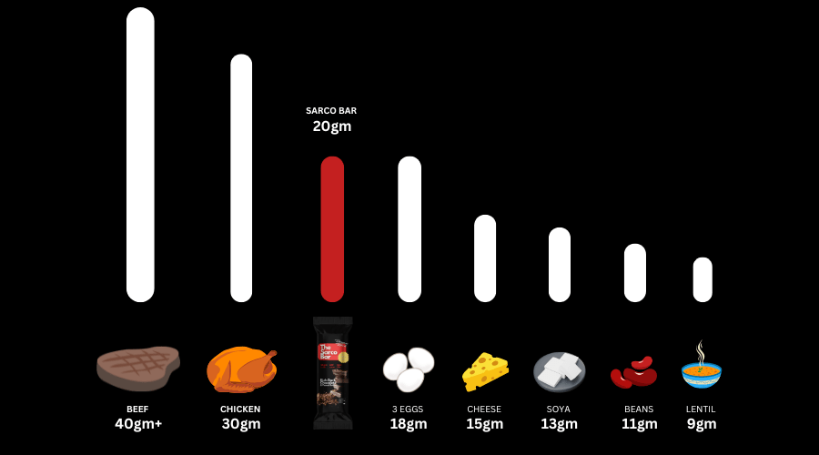 Food scale pyramid updated Food scale pyramid comparing various common protein sources to the Sarco Bar